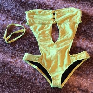 Women’s Hurley Neon Yellow Cutout Swimsuit Medium